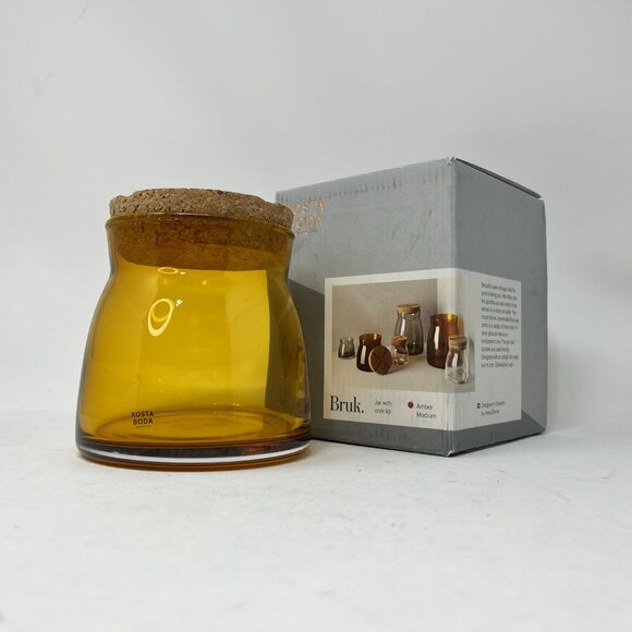 Kosta Boda BRUK by Anna Ehner [Medium | Amber] Storage Jar with Cork Lid - Picture 1 of 4